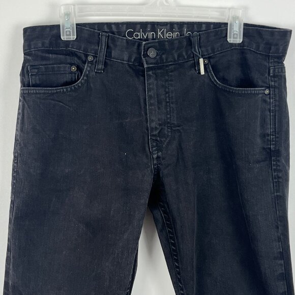 Calvin Klein Slim Jeans Size 33 Black Inseam 32in Rise 10in Stretch 5 Pocket - Picture 2 of 9